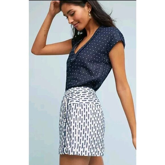 Anthropologie White Navy Panella Textured Shorts Pockets linen Blend Size S - Picture 2 of 13